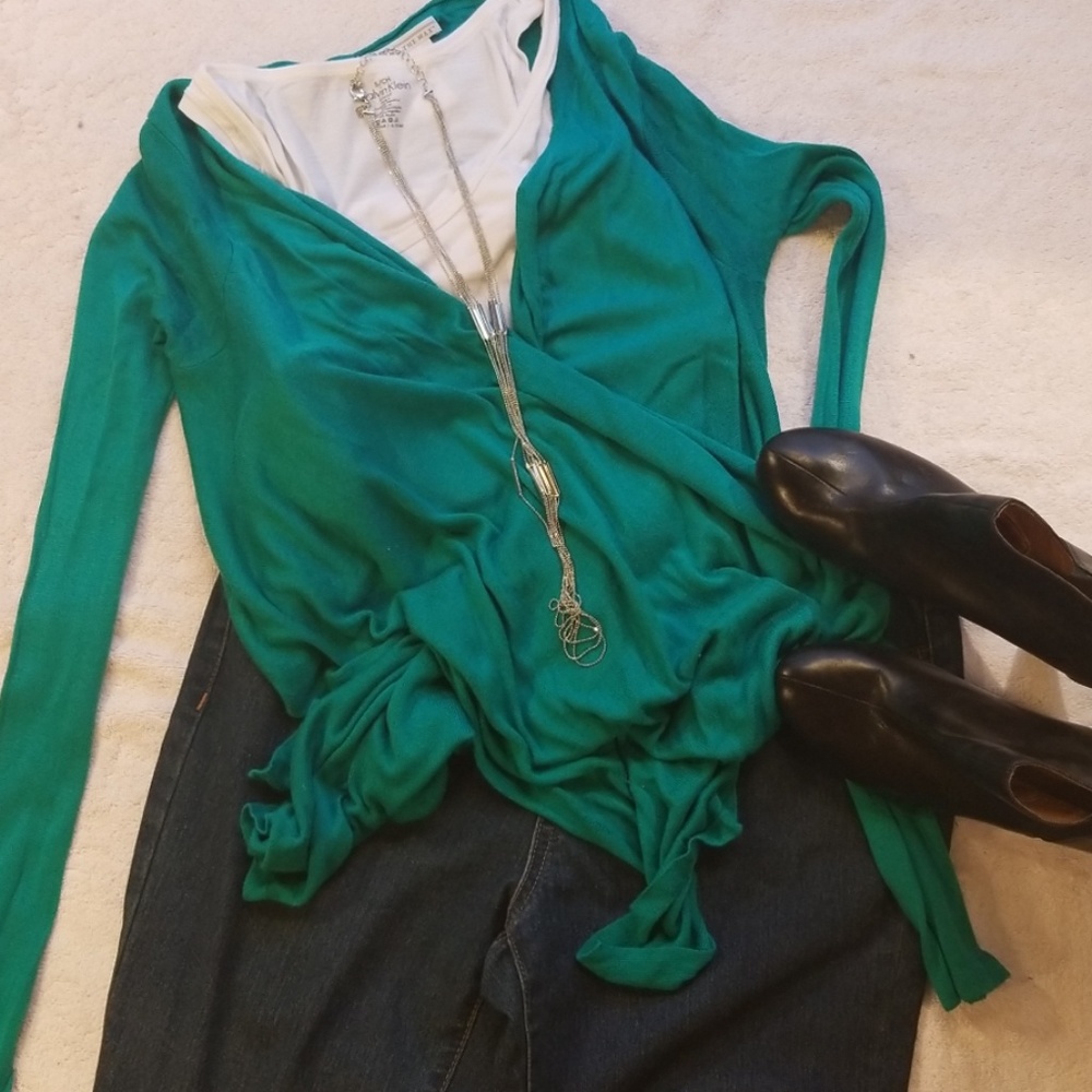 To the Max Teal wrap sweater